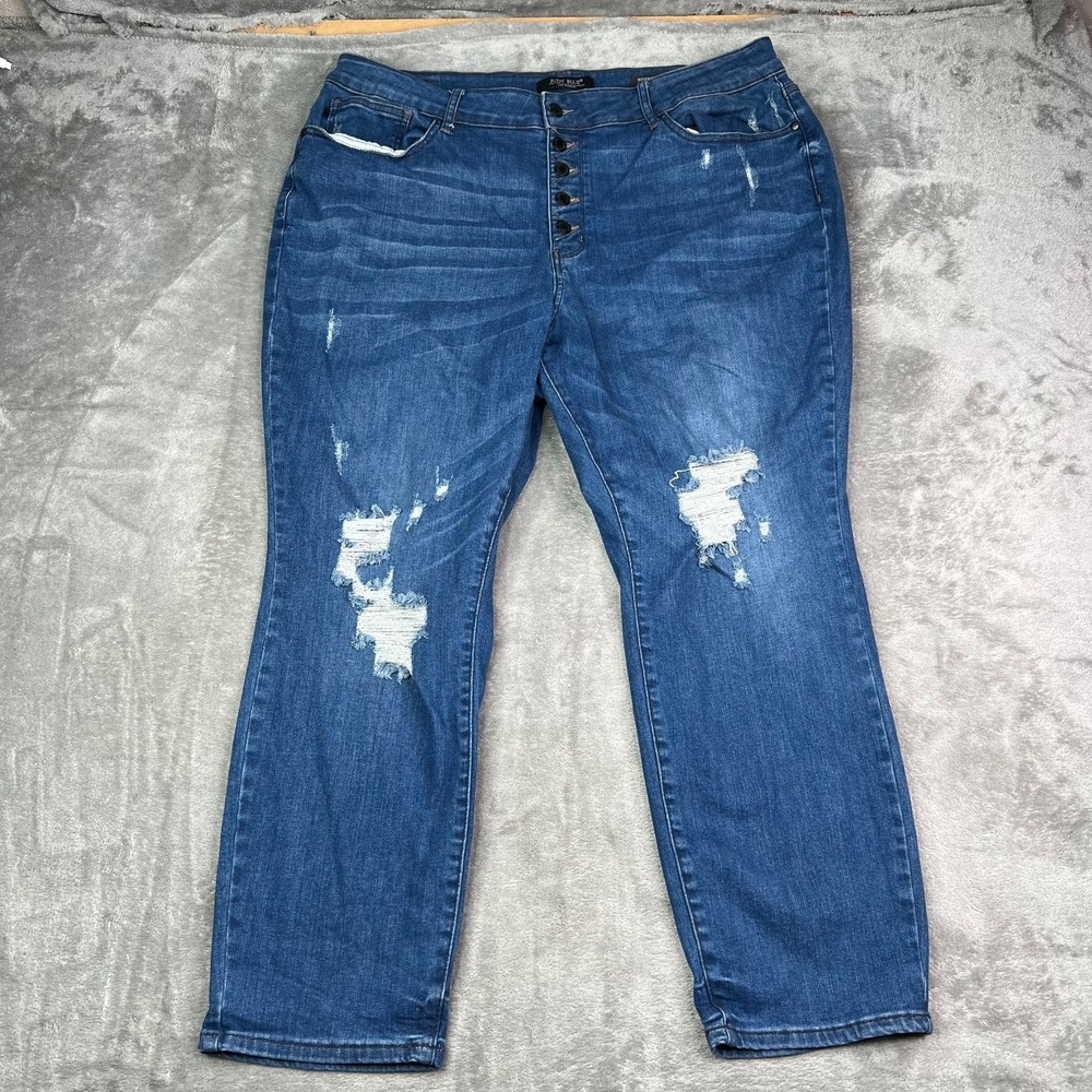 Judy Blue Jeans Womens‎ 22W Blue Boyfriend Fit High Rise Button Fly Ripped Denim